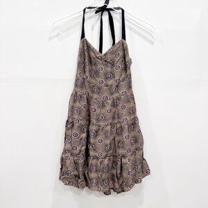 Free People Y2K Tiered Halter Neck Mini Dress Printed Cotton Size 0